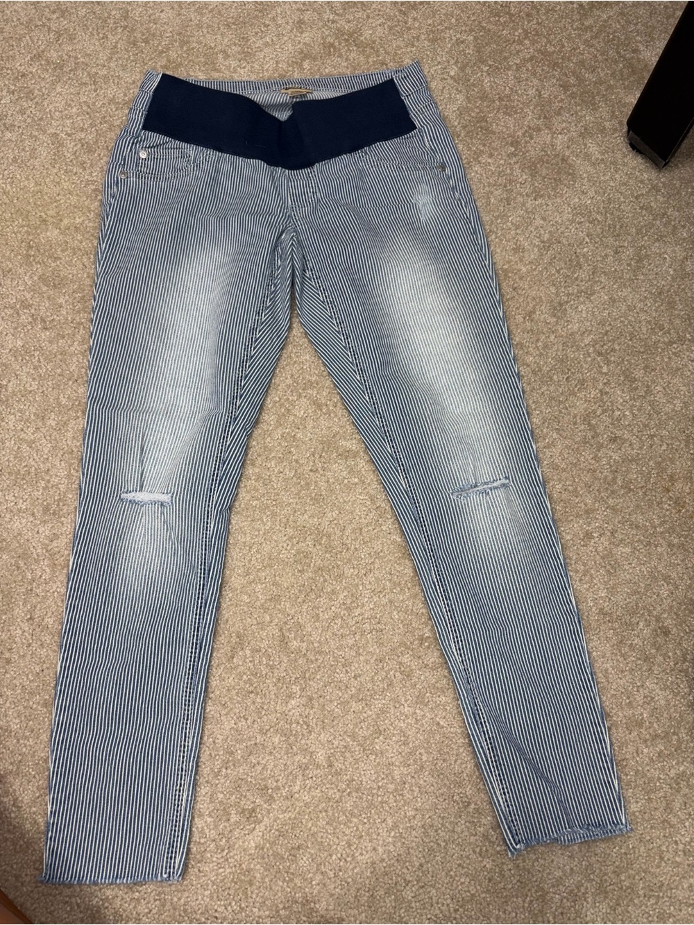 Striped Maternity Slim Jeans with Stretch Waistband - Blue motherhood Maternity